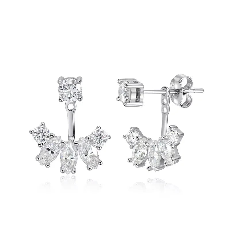 Smyoue Certified All Moissanite Drop Earrings for Women Detachable Earcuff Party Jewelry Pure 925 Silver Stud Earring 2 Use Way
