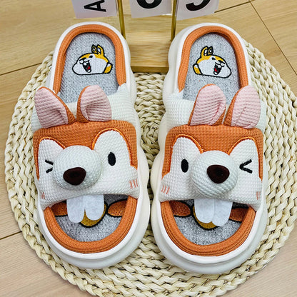 Mo Dou All Senson Designer Slippers Cute Cartoon Lovely Animals Bedroom Cotton Home Shoes Indoor Thick Sole Couples Men Women