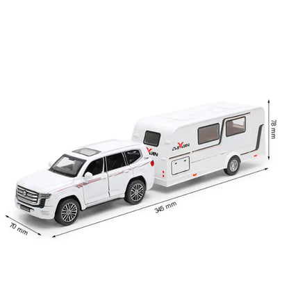 1/32 Alloy Trailer RV Truck Car Model Diecast Metal Recreational Off-road Vehicle Camper Car Model Sound and Light Kids Toy Gift
