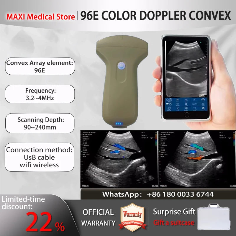 Portable WIFI Ultrasound Scanner Machine Wireless Ultrasound Probe Scanner Machine Support iOS Android Windows Free Suitcase