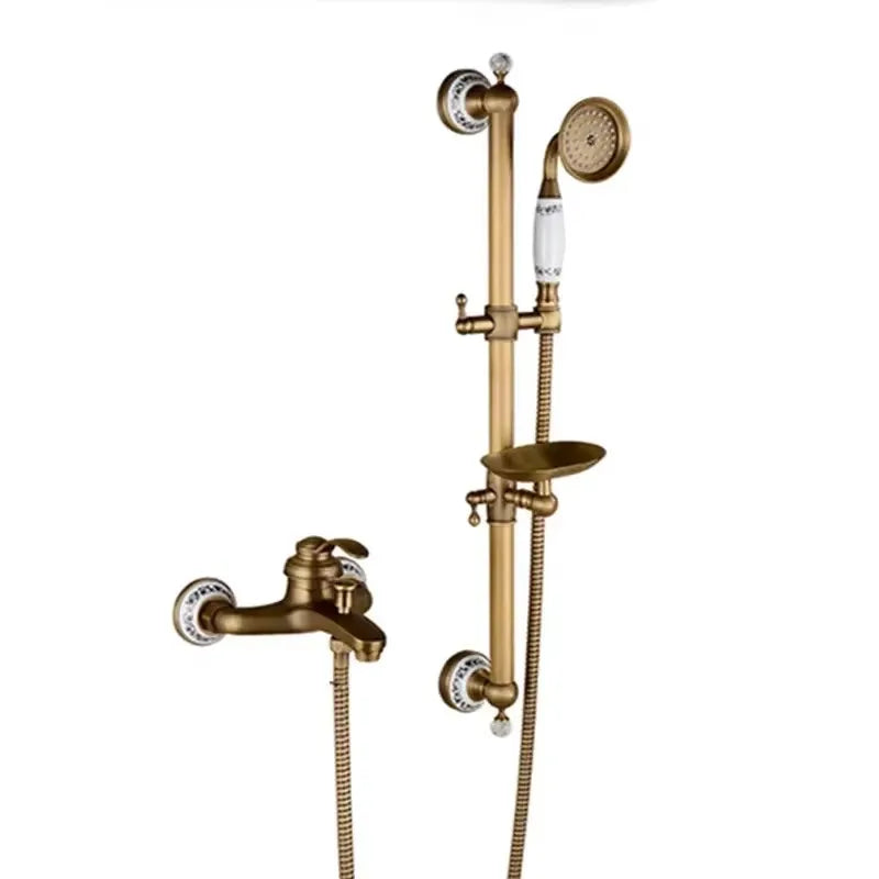 Brass Luxury Bathroom Shower Antique Bronze Finished Wall Mounted Lifting Bathroom Shower Mixer Set Portable Shower