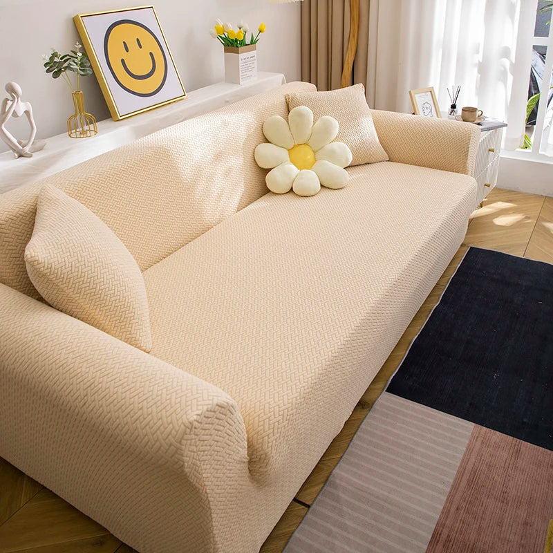 Jacquard Adjustable Elastic Sofa Cover Armchair Protector Corner L Shape Stretch Thick Slipcovers Couch Covers 1/2/3/4/5 Seater