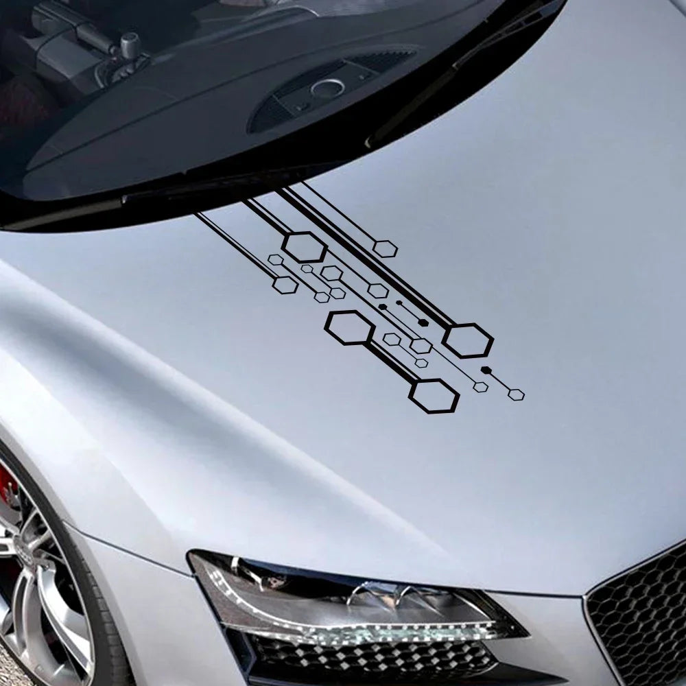 Car Hexagon Stripes Decal Film Hood Sticker Decor For VW Volkswagen Tesla Skoda Volvo Suzuki BMW Seat Subaru Tunning Accessories