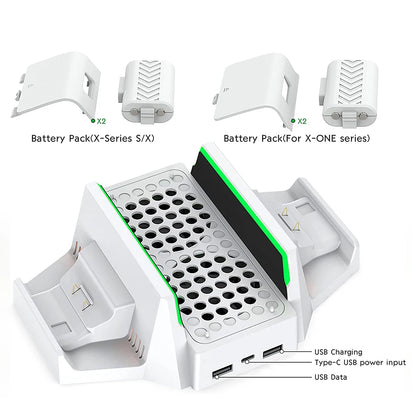 Cooling Stand for Xbox Series S with Dual Cooling Fan Dual Controller Charging Dock with LED Indicator and Extra Two 800mAh Rec