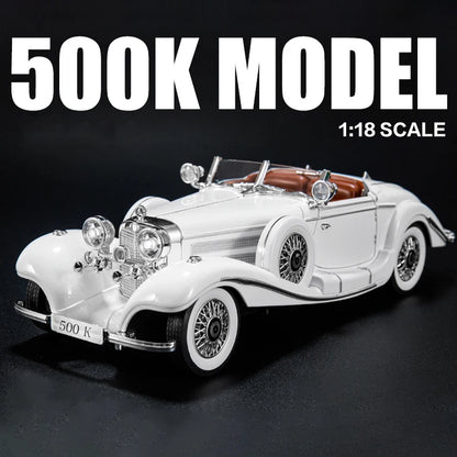 1:18 1936 Benzs 500K Alloy Classic Car Model Diecast Metal Retro Vehicles Car Model Simulation Sound and Light Children Toy Gift