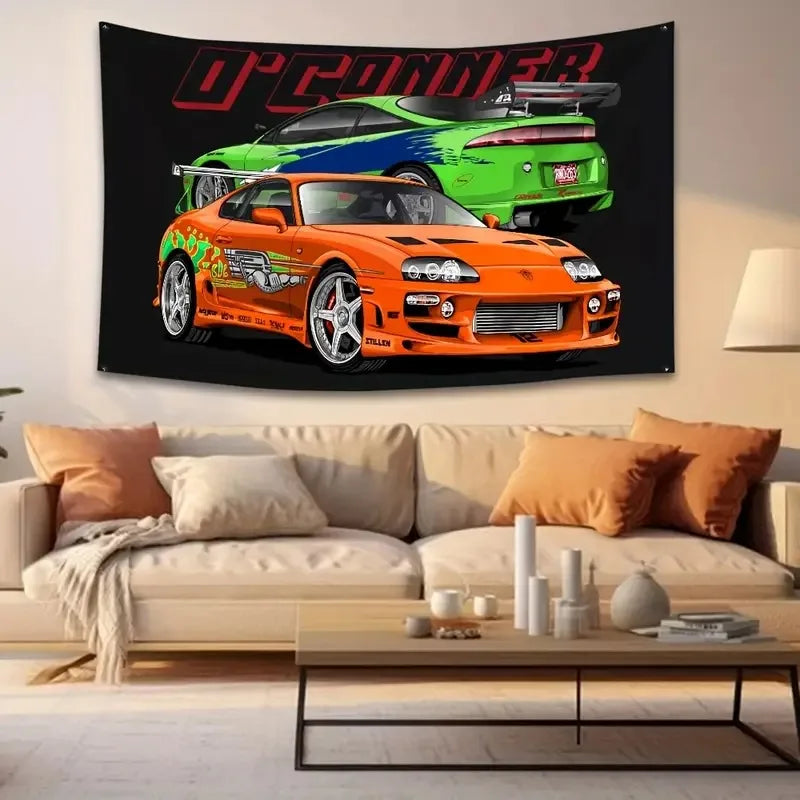 VIKAMA Fast and Furious Supra & Eclipse Tapestry JDM Car Wall Hanging for Bedroom Boys Gaming Room Decor