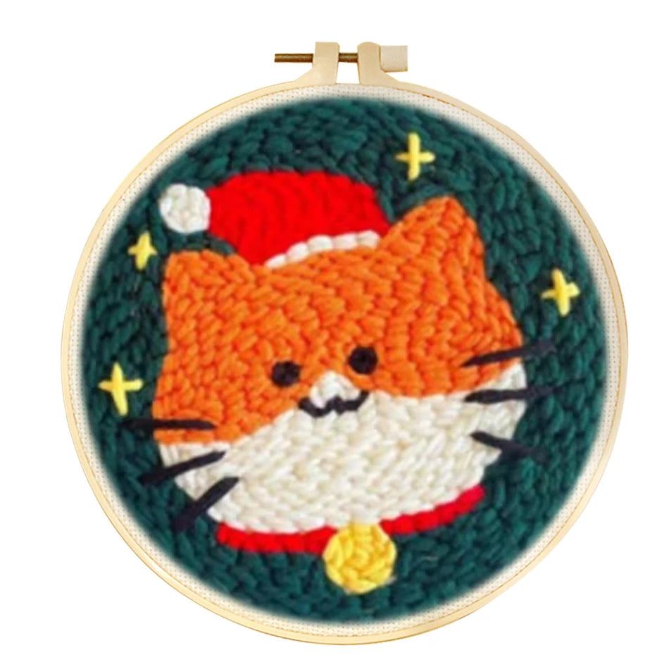 DIY Punch Needle Kits for Beginners Cute Animal with Hoop Embroidery Punch Needle Starter Craft Set Giraffe Festival Gift
