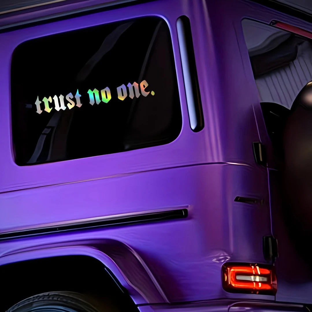 Edgy Trust No One Gothic Vinyl Car Sticker, Durable Weatherproof Quote Decal for Car Window, Fuel Tank, Door, Dark Auto Decor