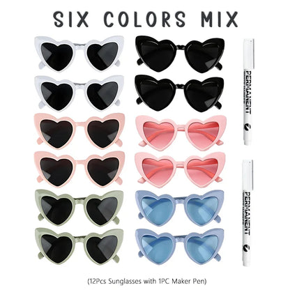 12-100Pcs Wedding Sunglasses for Guests Heart Shaped Sunglasses Bachelorette Party Glasses Bridal Shower Party Favors Photo Prop