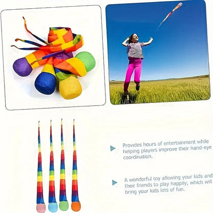 Rainbow Ribbon Throwing Ball Kids Outdoor Sensory Play Toy Stress Relief Hand Catch Flying Ball For Beach Lawn Parent Child Game