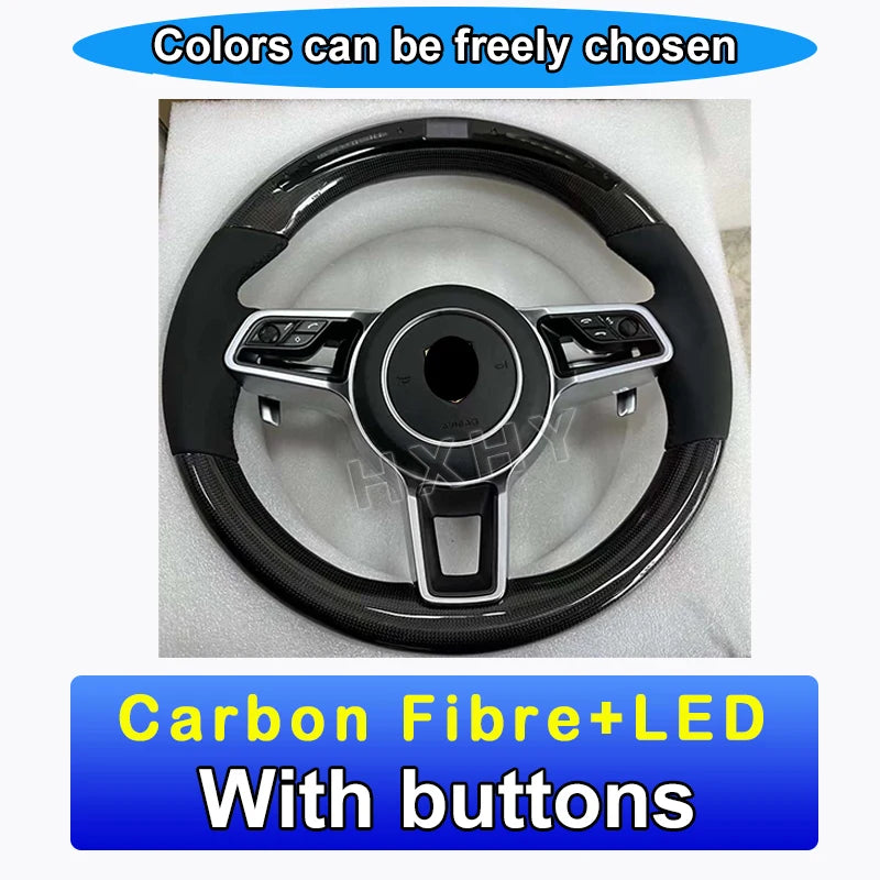 New Upgrade Alcantara Leather Steering Wheel For Porsche Macan Panamera Cayenne 718 911 Custom Genuine Carbon Fiber LED Interior