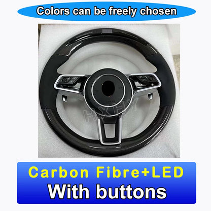New Upgrade Alcantara Leather Steering Wheel For Porsche Macan Panamera Cayenne 718 911 Custom Genuine Carbon Fiber LED Interior