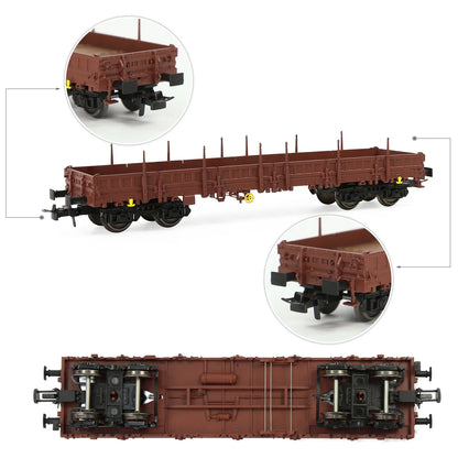 1 Unit Evemodel Trains - Painted Brown HO Scale 40' Low-side Car Model Wagon with Metal Wheels C8764