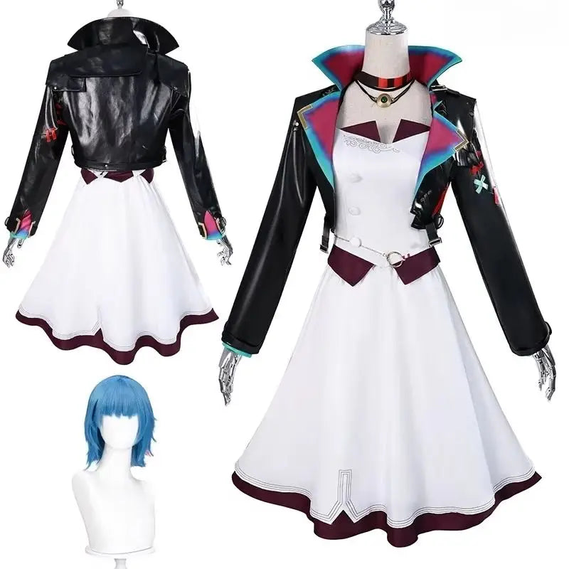 Arcane LOL Powder Wig Jinx Cosplay Women Costume for Female Girls Disguise Clothing Outfits Halloween Carnival Roleplay Suit