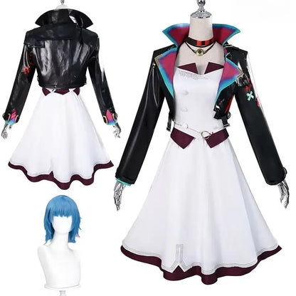 Arcane LOL Powder Wig Jinx Cosplay Women Costume for Female Girls Disguise Clothing Outfits Halloween Carnival Roleplay Suit