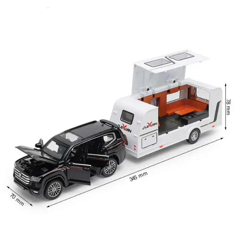 1/32 Alloy Trailer RV Truck Car Model Diecast Metal Recreational Off-road Vehicle Camper Car Model Sound and Light Kids Toy Gift
