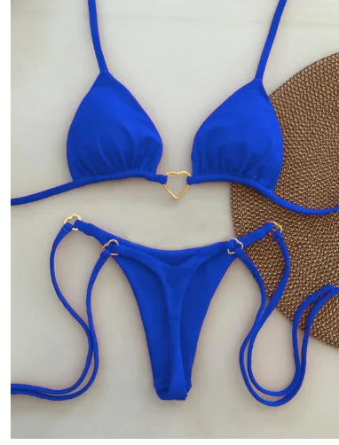Sexy Halter Solid Color Bikini Set Women's Swimsuit Two-piece Triangle Thong Swimwear Bathing Suit Brazilian Biquinis