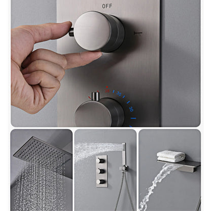 Luxury Gun Grey Brass Wall Mounted Constant Temperature Shower System Embedded Cold and Hot Water 4-Function Bathroom Mixer