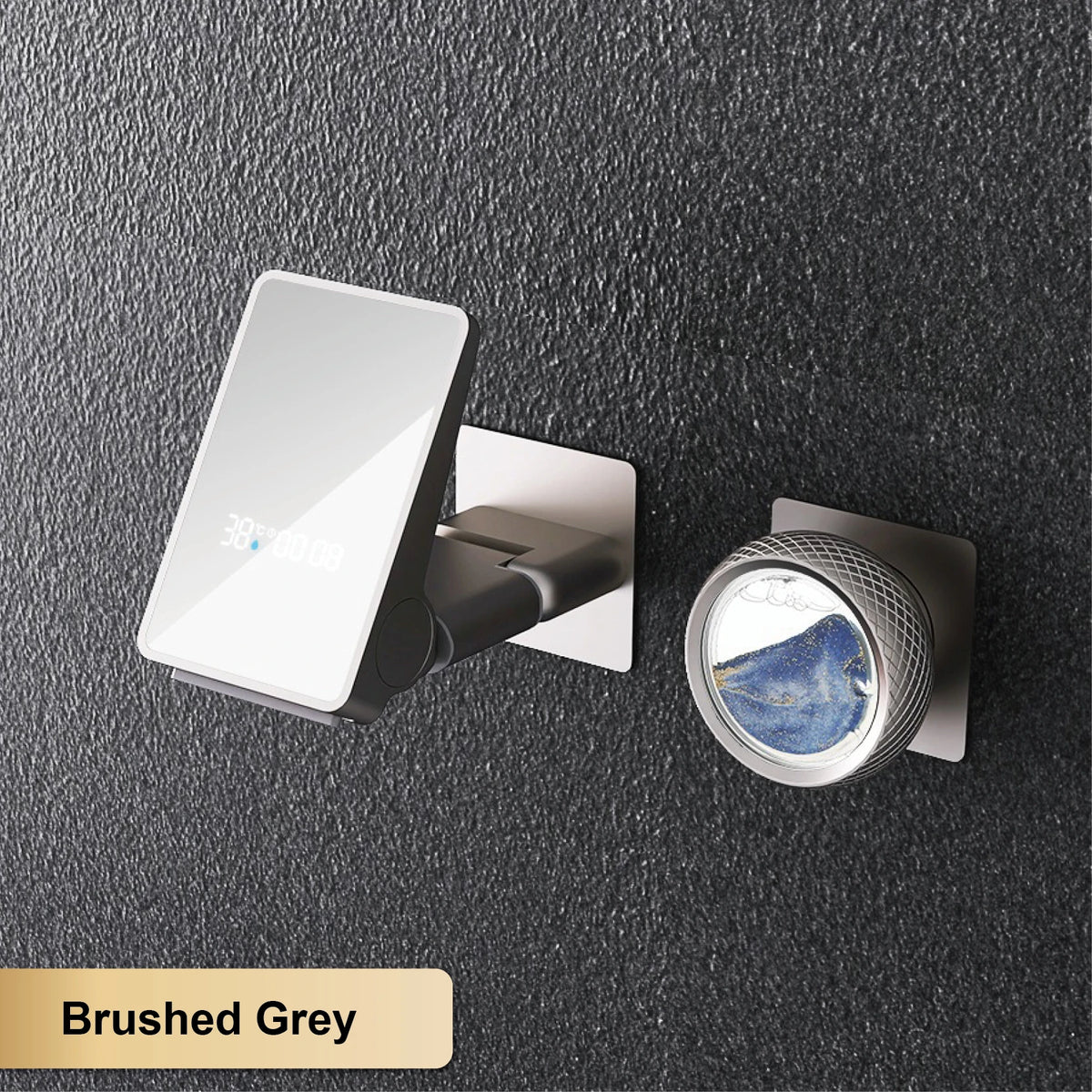 Luxury Brass Titanium LED Digital Display Wall Mounted Bathroom Faucet with Embedded 2 Cold and Hot Water Waterfall Basin Mixer