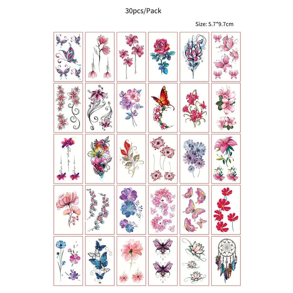30pcs Black Small Temporary Tattoo Stickers for Men Women Waterproof Butterfly Flower Moon Fake Tattoo Stickers for Hand Body