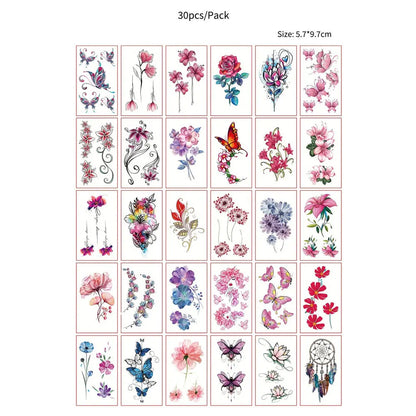 30pcs Black Small Temporary Tattoo Stickers for Men Women Waterproof Butterfly Flower Moon Fake Tattoo Stickers for Hand Body