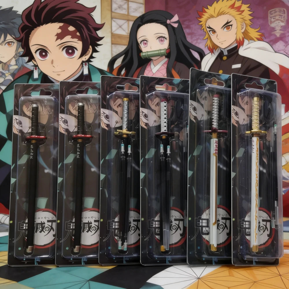 Anime Demon Slayer Nichirin Sword Katana Pen Kimetsu No Yaiba Giyu Refillable Gel Pen for Anime Fans Collection School Supplies