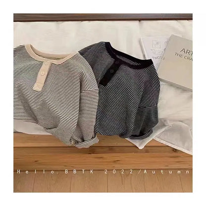 Children's Spring Autumn Long Sleeved T-shirt Boys Girls Korean Striped Children's Bottoming Shirt Baby Simple Top