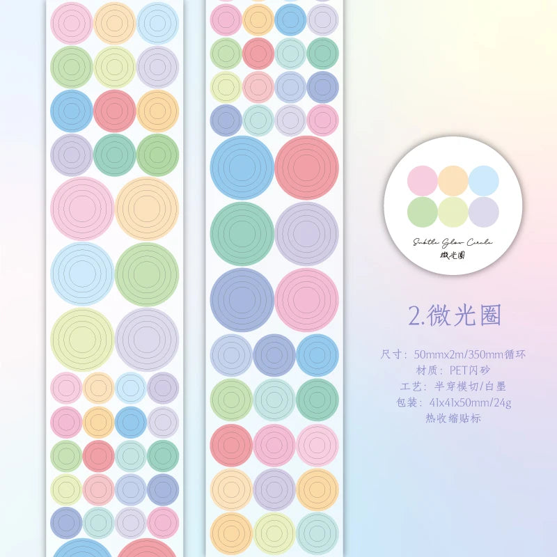 50mm * 2m Kawaii Sparkling Sand Circle Star Basic Decoration Die Cutting Sticker Tape DIY Diary Album Scrapbooking Material