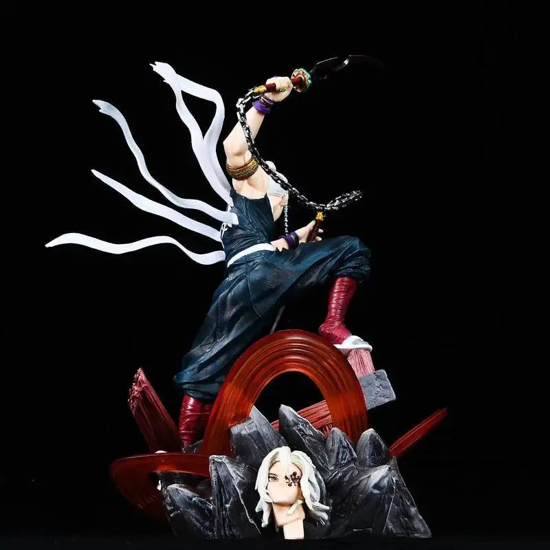 27cm Demon Slayer Tengen Uzui Sound Hashira Statue Double Head Sculpt Battle Scene Desktop Decor Collectible Anime Model Gift