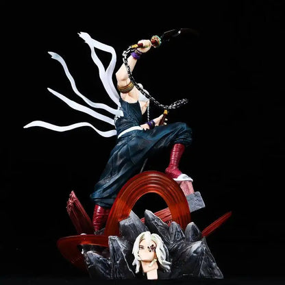 27cm Demon Slayer Tengen Uzui Sound Hashira Statue Double Head Sculpt Battle Scene Desktop Decor Collectible Anime Model Gift