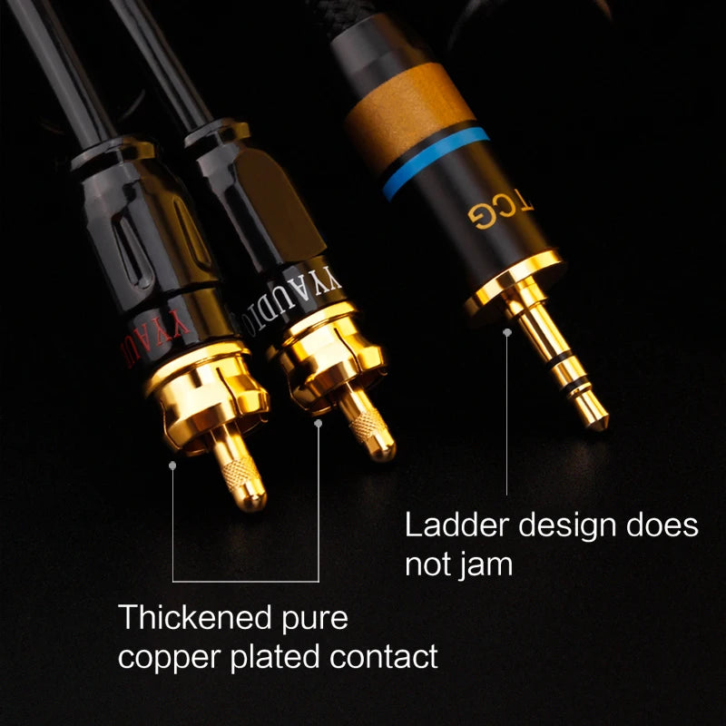 3.5mm to 2RCA audio cable, dedicated connection cable for mobile phones, power amplifiers, audio equipment and speakers