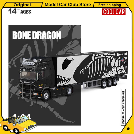 New Cool Car CC 1:64 Scania BONE DRAGON Skeleton Dinosaur Pink Panther Close Van Transport Trailer Alloy Car Model Diecast Toys