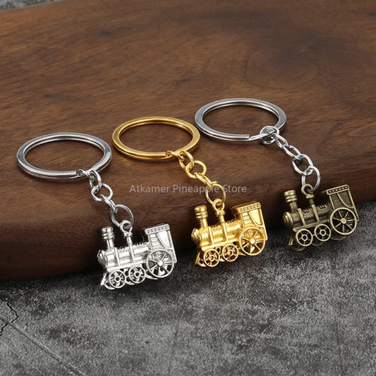 Retro Railway Train Model Keychain Men Women Key Chain Jewelry Small Car Bag Charm Accessories Party Gift for friend