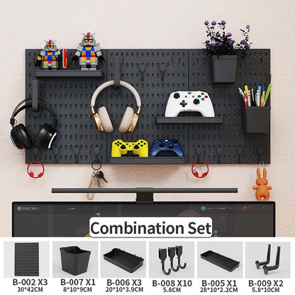 No Drill Pegboard Wall Rack Gaming Room Storage for Controllers Headphones Figures Keyboard Hooks Shelf