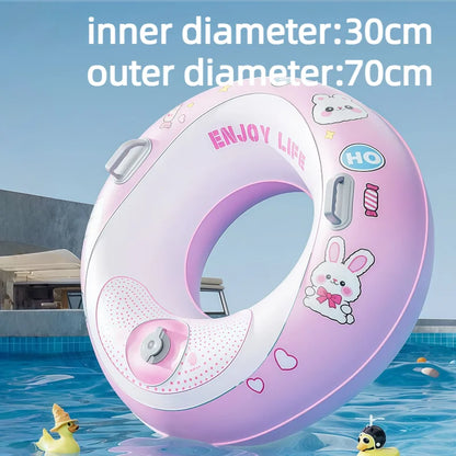 60-100cm Double Handle Thicken Swimming Ring Pool Float Water Play Summer Beach Party Swimming Circle Press‑to‑Inflate
