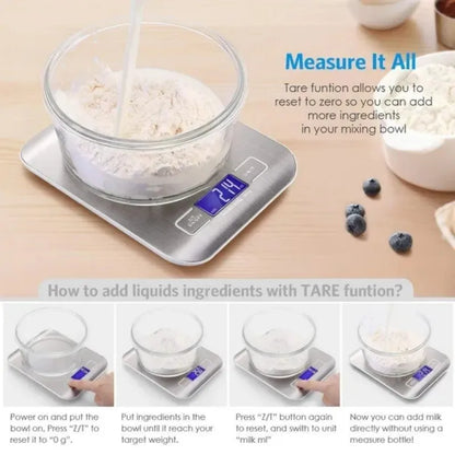 5/10KG LCD Display Digital Kitchen Electronic Scale Stainless Steel Panel USB Charg Precise Small Platform Scale Portable