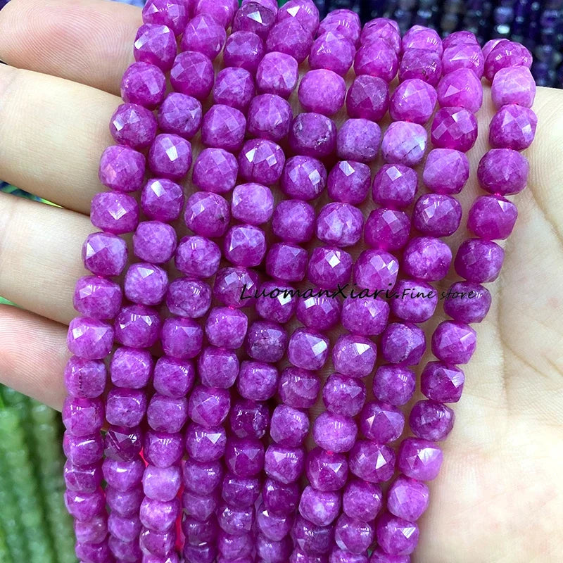 Natural Stone 7-8MM Faceted Square Lapis Lazuli Loose Cube Spacer Beads for Jewelry Making Diy Earrings Bracelets Accessories