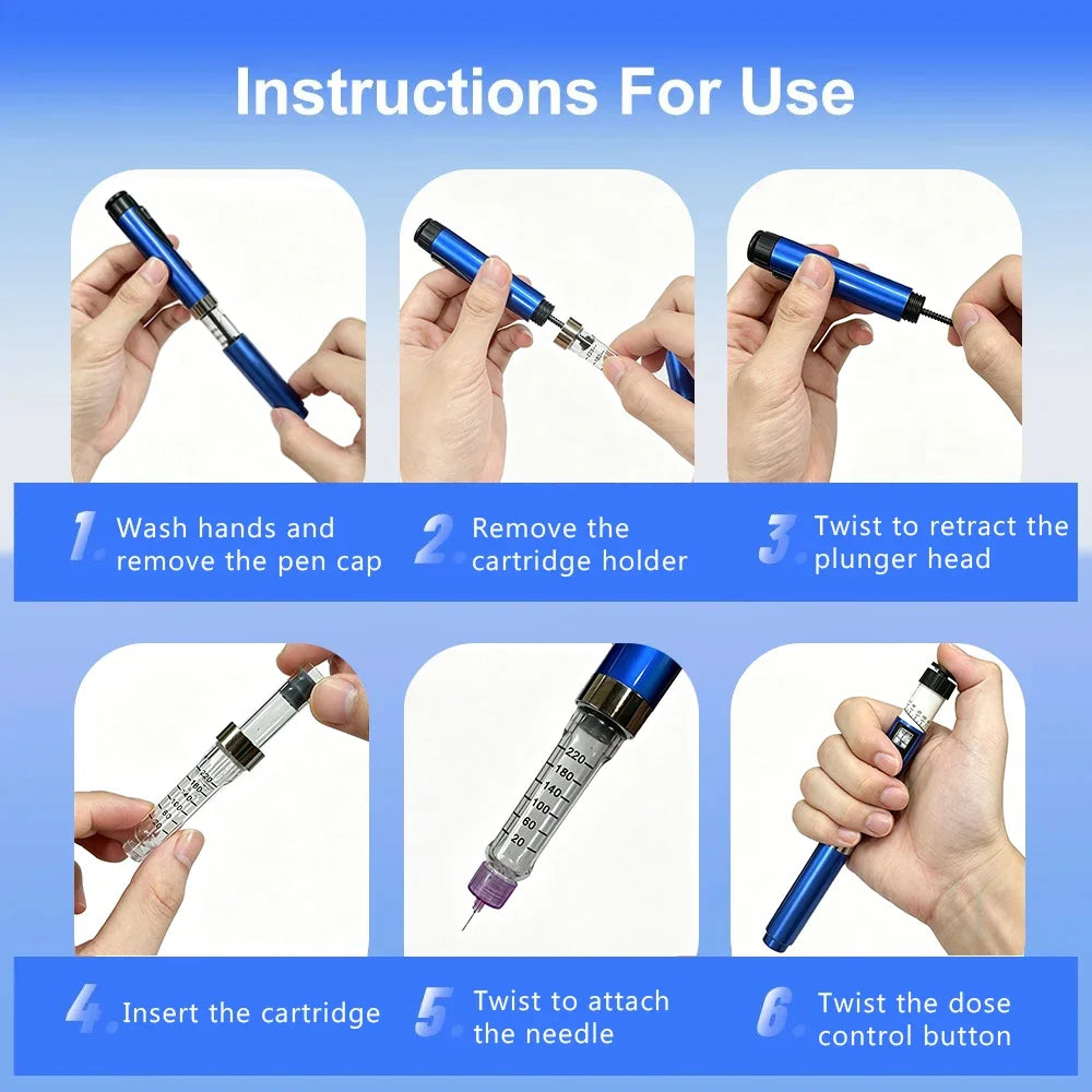 Reusable Injection Pen Peptide Pen,Insulin Pen Reusable Adjustable Dose Cartridge Subcutaneous Injector Medical Durable Precise