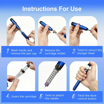 Reusable Injection Pen Peptide Pen,Insulin Pen Reusable Adjustable Dose Cartridge Subcutaneous Injector Medical Durable Precise
