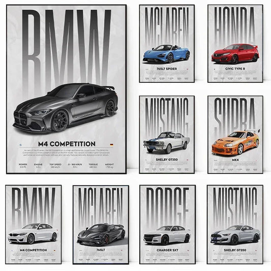 Classic Simple Wall Art Ford Mustang Lancer Evo X Luxury Sports Car HD Canvas Print Poster Home Living Room Bedroom Decoration
