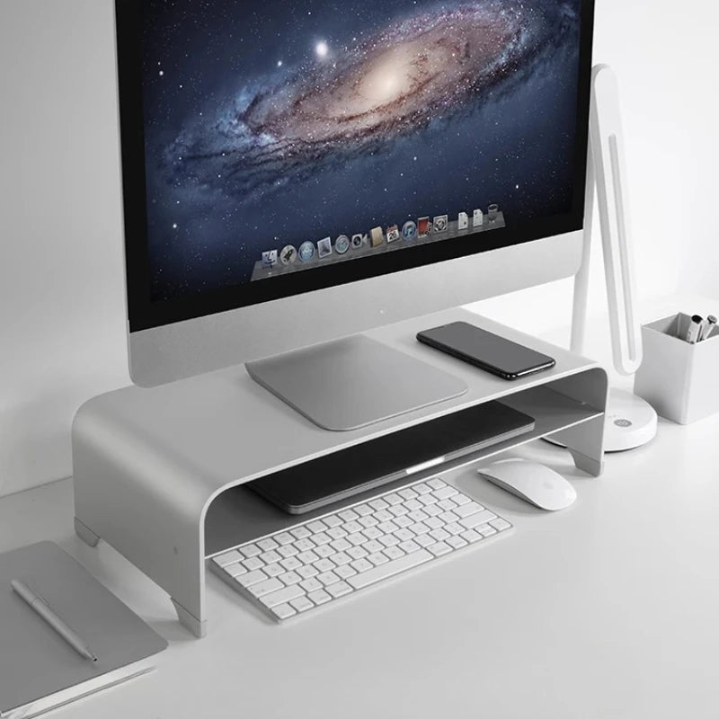 Aluminum Alloy Monitor Riser Stand Premium Ergonomic Desk Organizer Laptop Screen Holder with Storage Workstation Metal Base