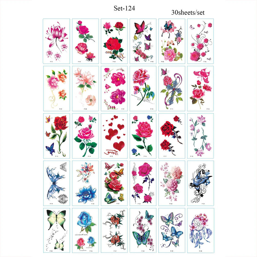 30pcs Black Small Temporary Tattoo Stickers for Men Women Waterproof Butterfly Flower Moon Fake Tattoo Stickers for Hand Body