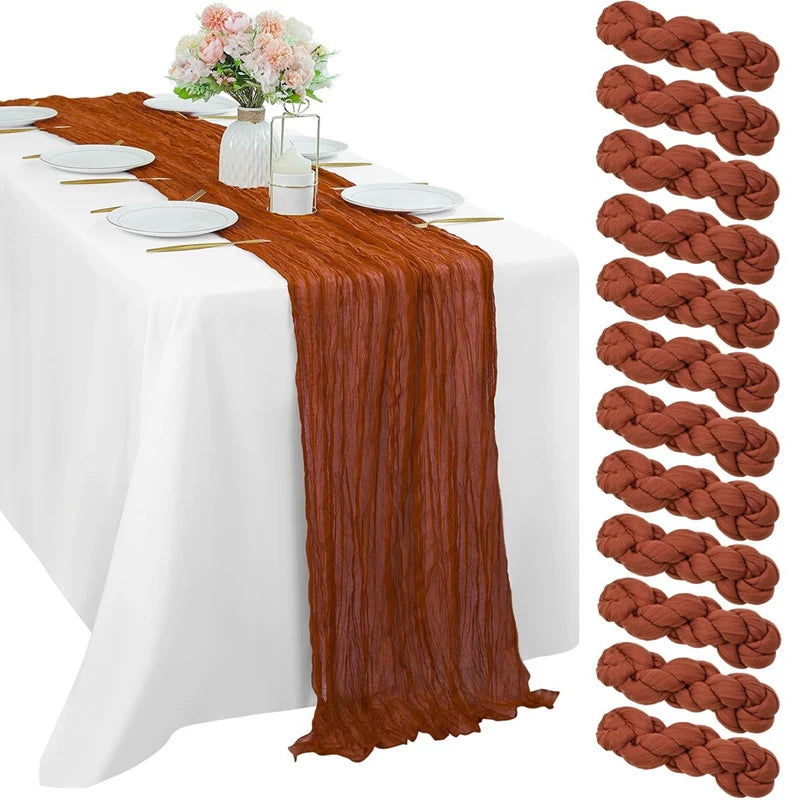 90*180cm Cheesecloth Bohemian Polyester Table Runners, Pleated Atmospheric Table Runner, Home Dining Table Room Wedding Decor