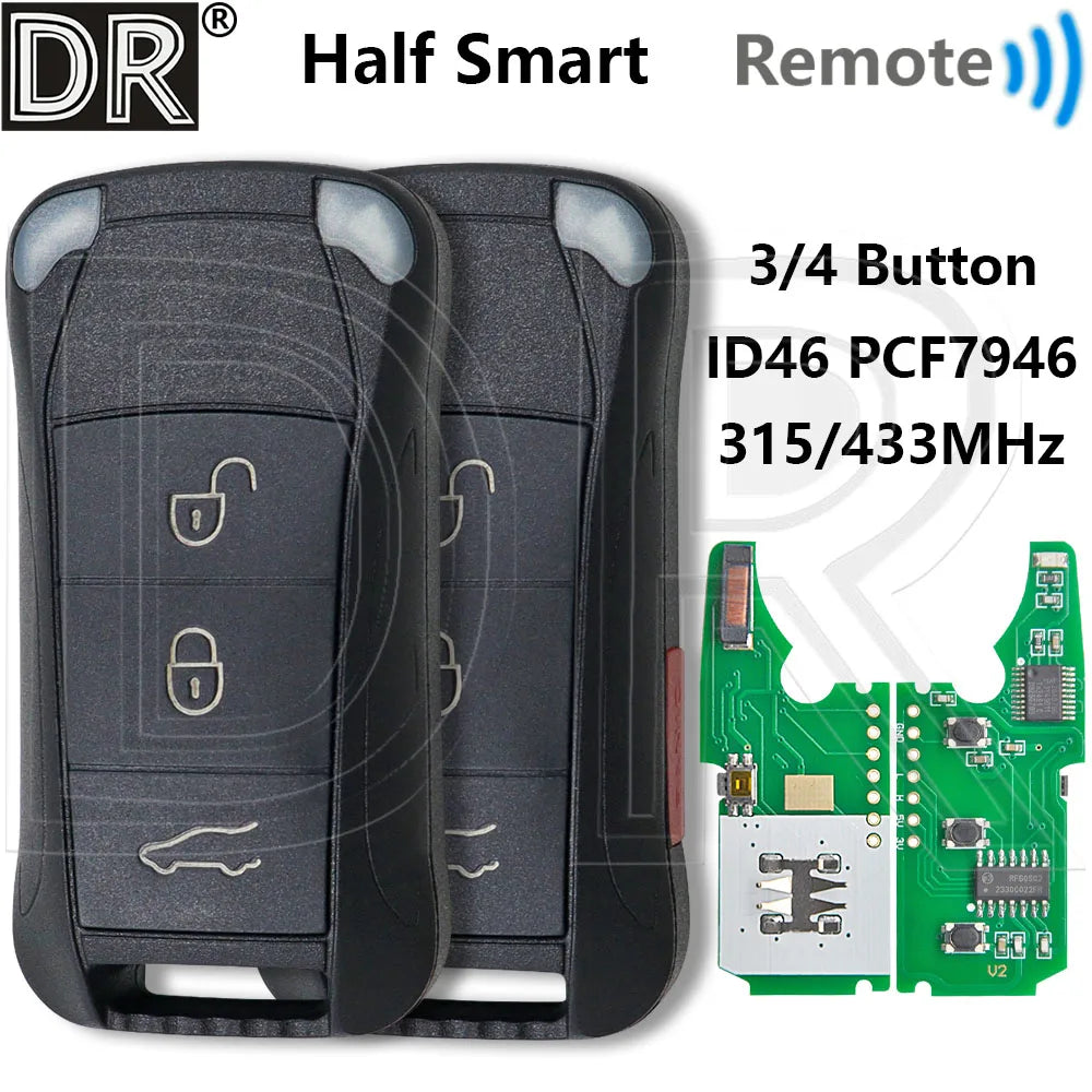 Great ID46 PCF7946 315/433MHz KR55WK45022 Half Smart Flip Car Remote Control Key For Porsche Cayenne GTS 2004-2011