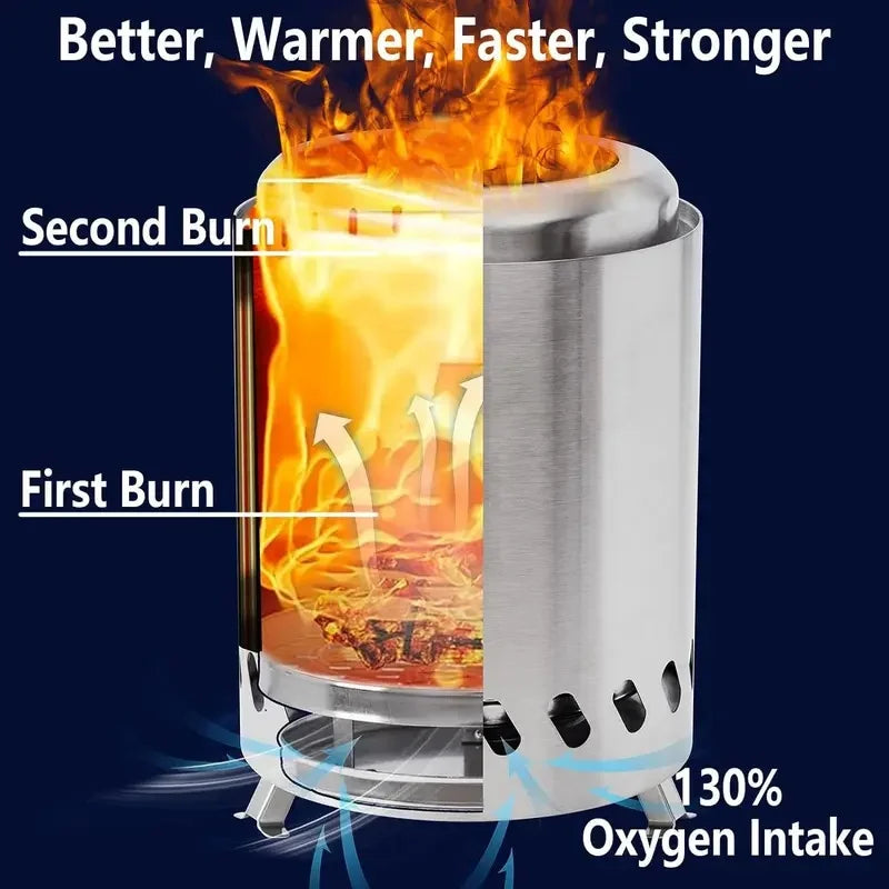 Mini Smokeless Stainless Steel Wood Stove Portable Camping Fire Stove