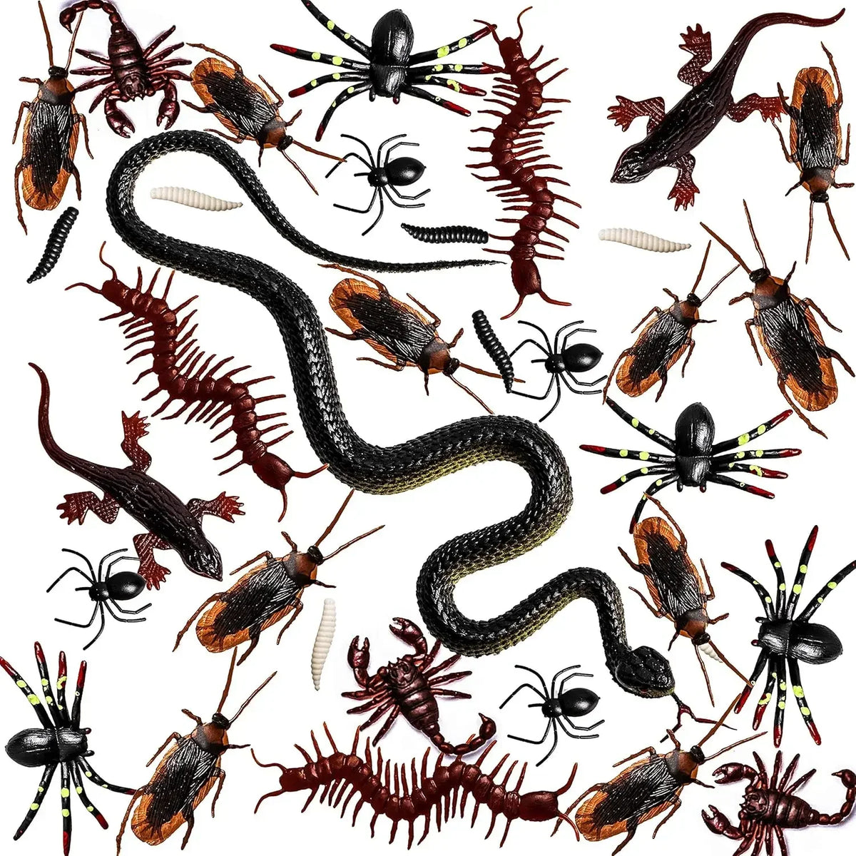 148pcs Halloween Fake Insect Cock Bugs Spider Funny for Halloween Party Decoration Haunted House Scary Props