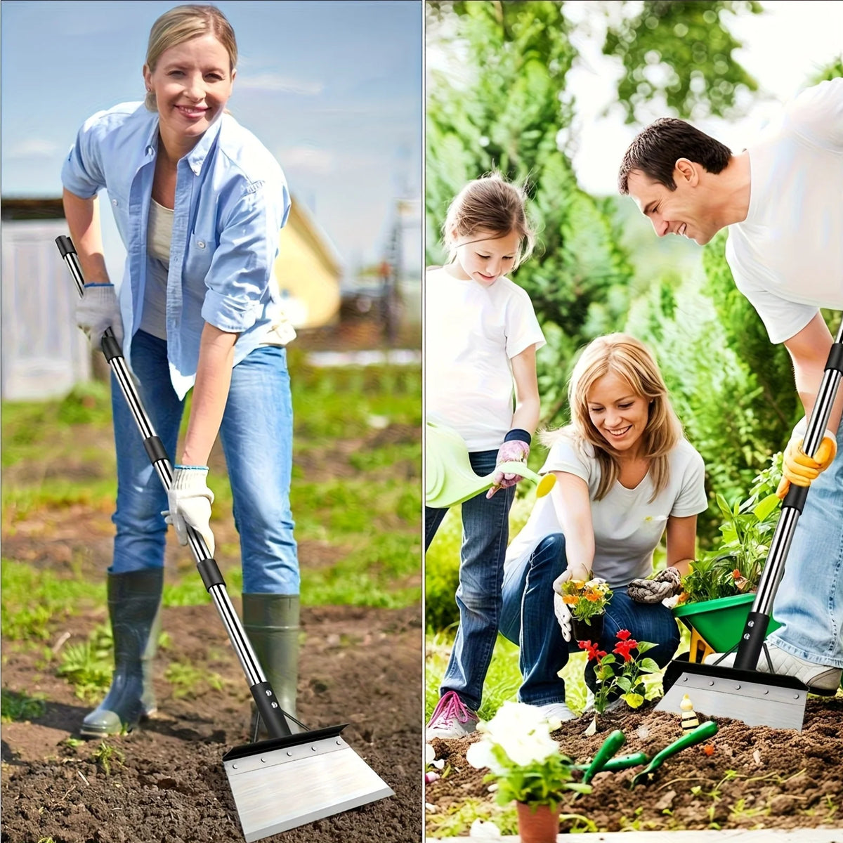 Multi-functional Garden Cleaning Shovel, Heavy-Duty Steel Flat Shovel with Adjustable Handle, Used for Weeding, De-Icing, and Ou