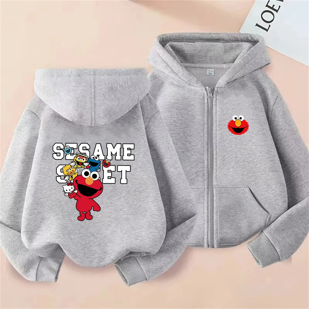 Elmo SESAME STREET Zipper Style Hoodies Boys Coat Children Girls Pink Age 3-12 Leisure Kids Sweatshirts Festival Gifts