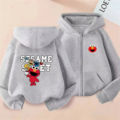 Elmo SESAME STREET Zipper Style Hoodies Boys Coat Children Girls Pink Age 3-12 Leisure Kids Sweatshirts Festival Gifts