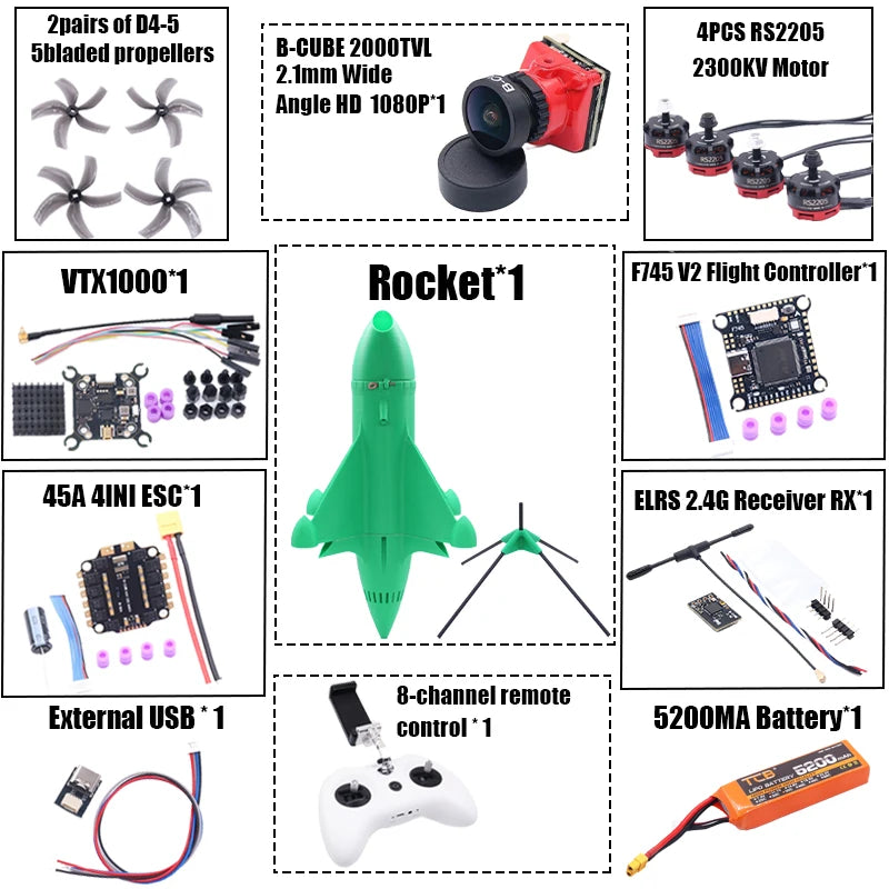 B-CUBE Rocket 5inch FPV Drone Frame Kit Carbon Fiber Racing Drone Quadcopter Freestyle INAV Beatflight F722 Ardupilot Flight